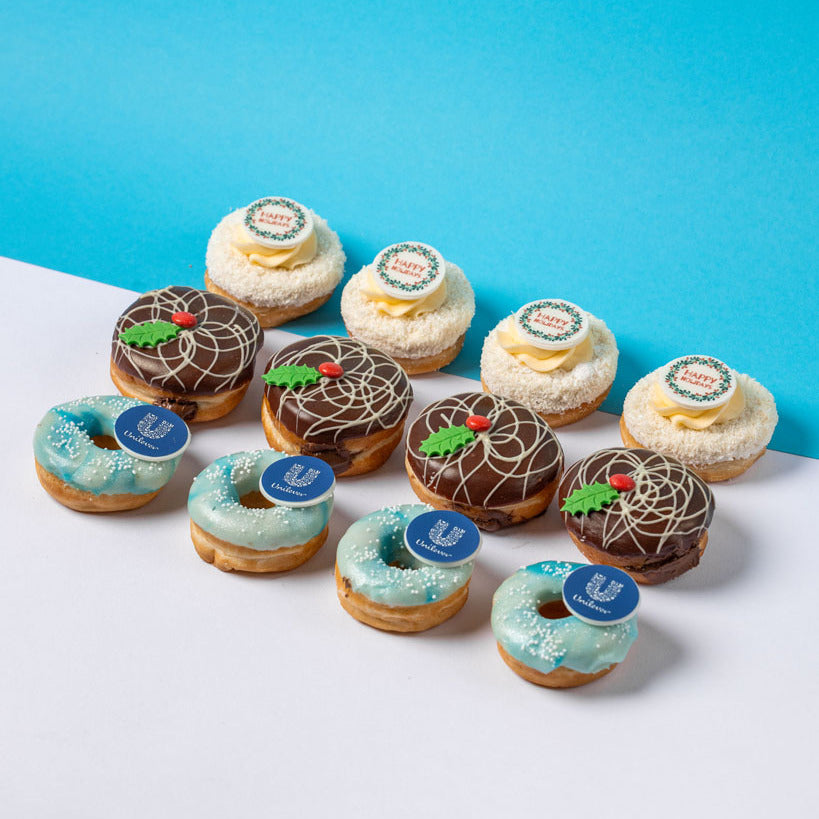 Corporate "Happy Holidays" Mini-Donut Geschenkbox mit Logo